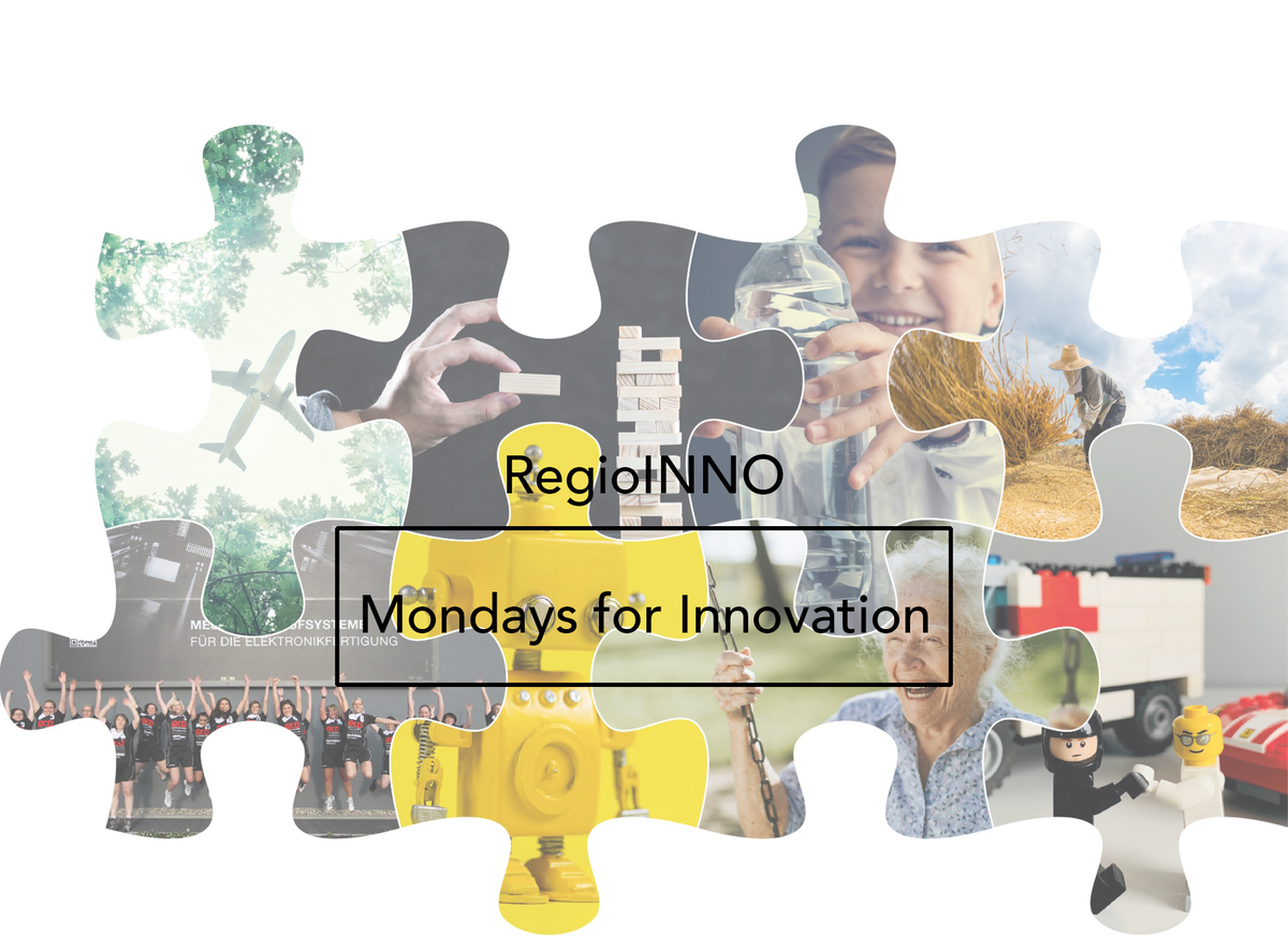 RegioINNO Nordschwarzwald Mondays for Innovation mit einem Puzzle aus allen Bildern der Mondays for Innovation im Hintergrund