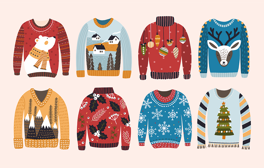 Bild mit verschiedenen Pullovern, die verschiedene Muster haben