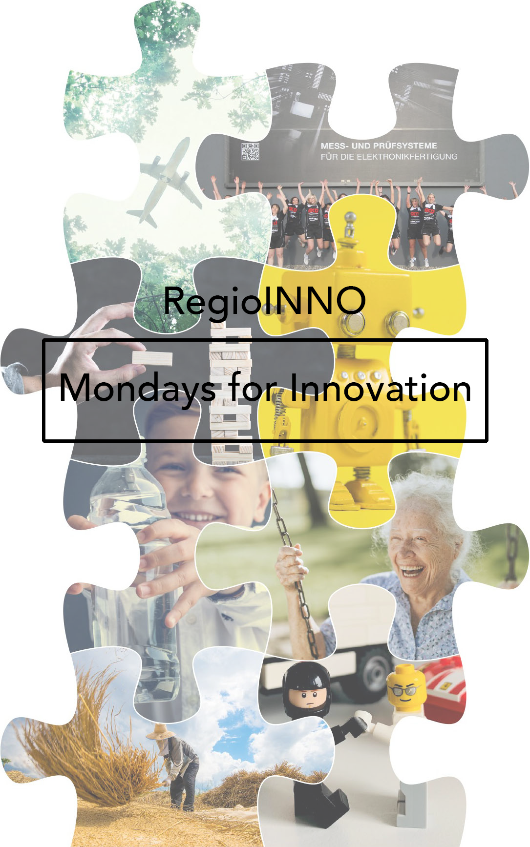 RegioINNO Nordschwarzwald Mondays for Innovation mit einem Puzzle aus Bildern der Mondays for Innovation im Hintergrund