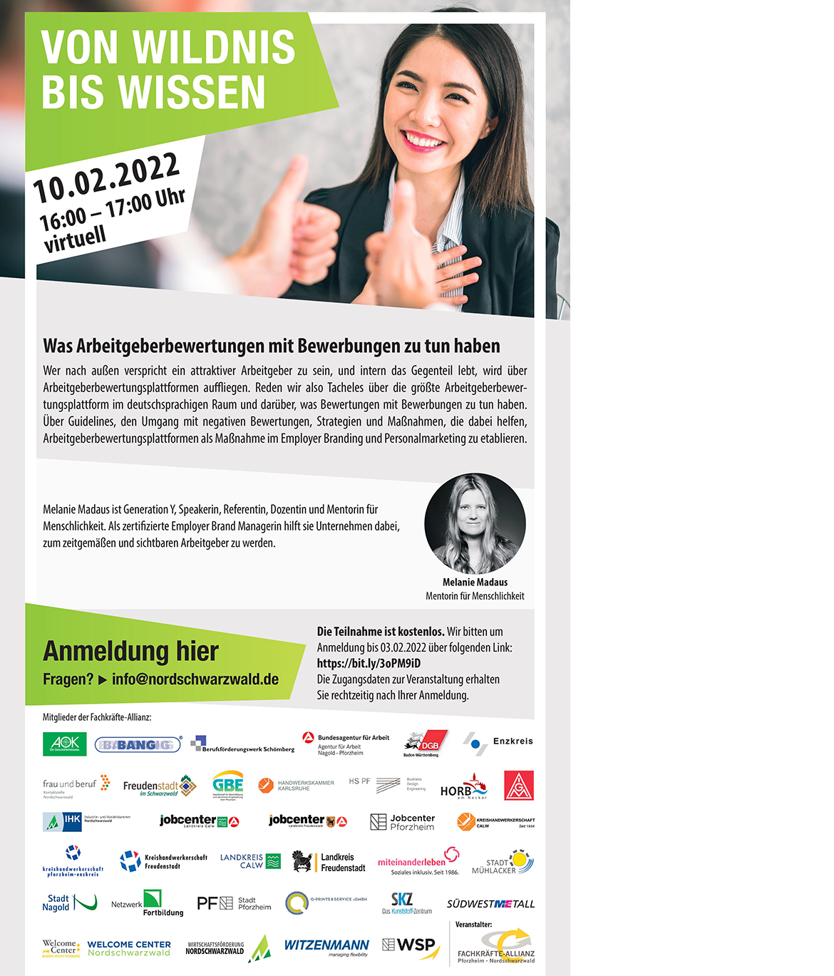 Flyer zur Veranstaltung Was Arbeitgeberbewertungen mit Bewerbungen zu tun haben der Fachkräfte-Allianz Nordschwarzwald