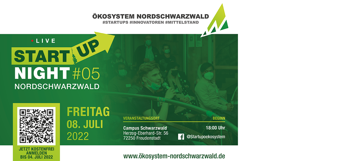 Flyer zur Veranstaltung Start-up Night #5 vom Start-up Ökosystem Nordschwarzwald