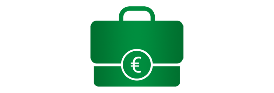 Icon Fördermöglichkeiten: Grafik einer Aktentasche mit einem Euro-Zeichen