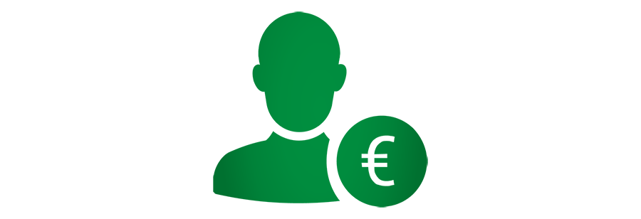 Icon Personal-Kostensenkung: Grafik einer Person mit einem Euro-Zeichen rechts daneben